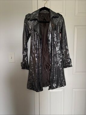 INC International Concepts Silver Sequin Trench Coat